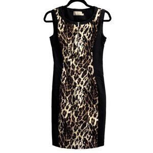 Karen Millen‎  Dress Womens 6 Mixed Leopard Print Black Zip Front Sheath Classic